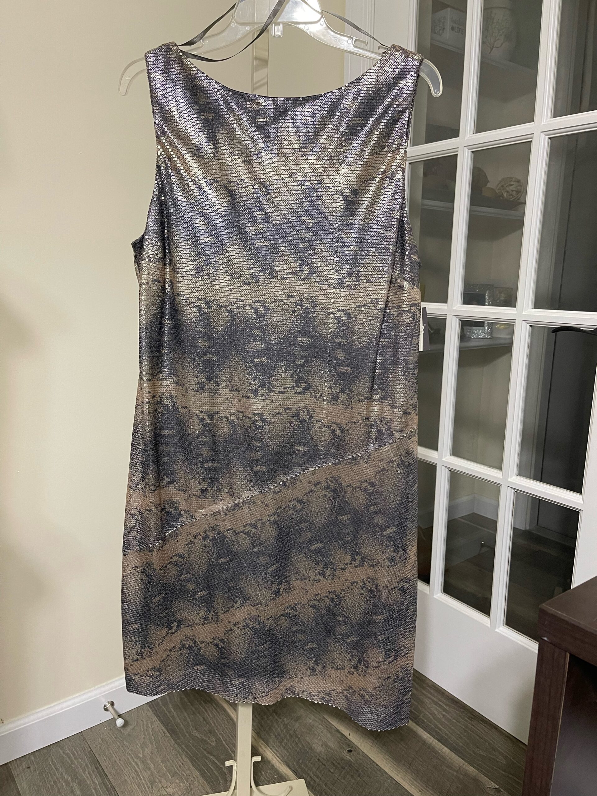 Muse Taupe and Gold Sequin Cocktail Evening Dress - Scarfanatics